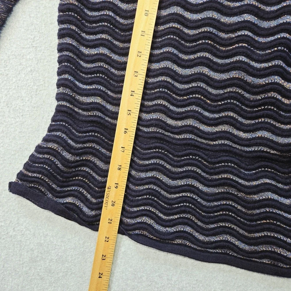 Tory‎ Burch Sweater Womens S Navy Metallic Wave Knit Crewneck Pullover Fitted